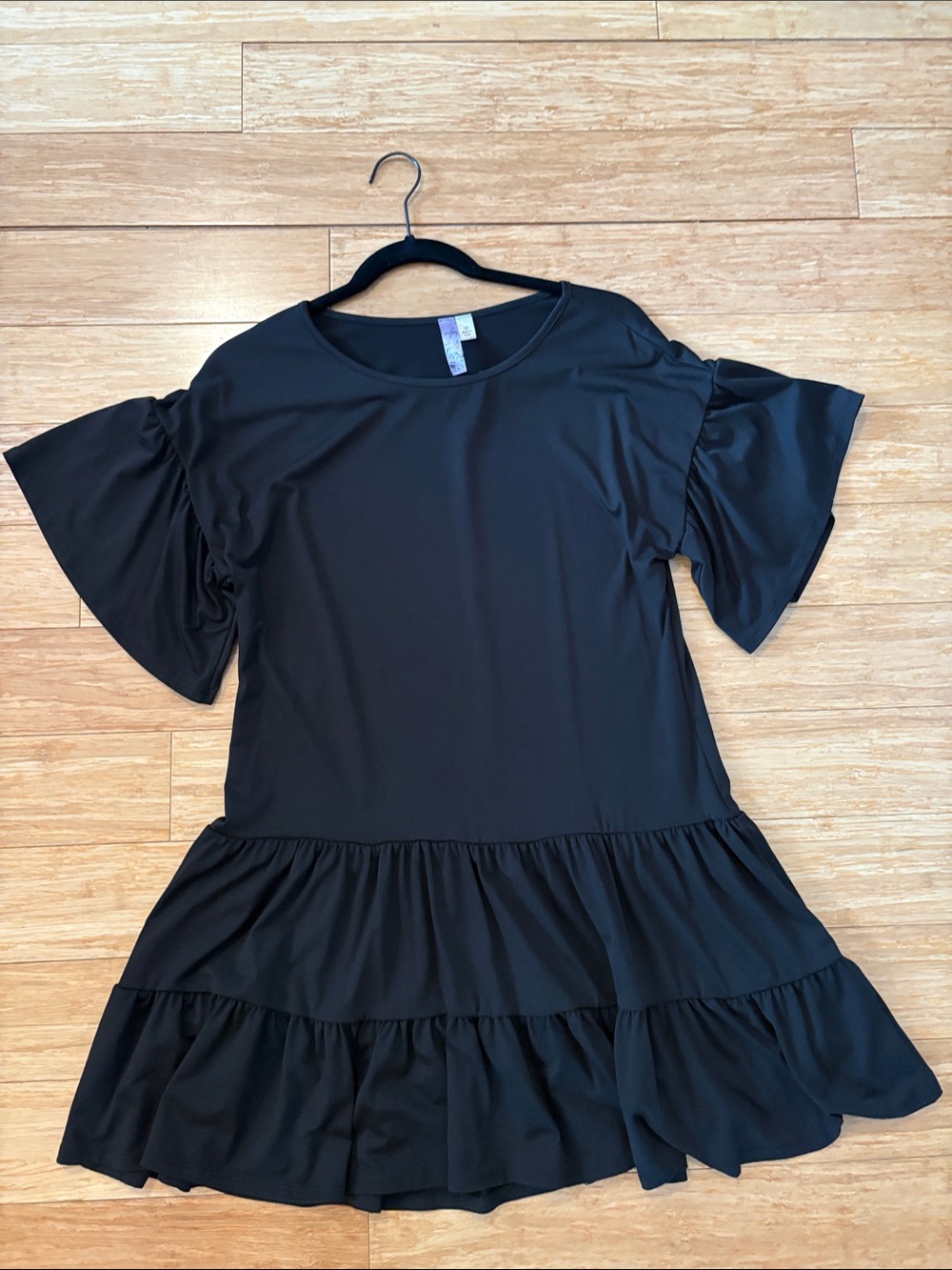 Alya Black Ruffle-Sleeve Mini Dress
